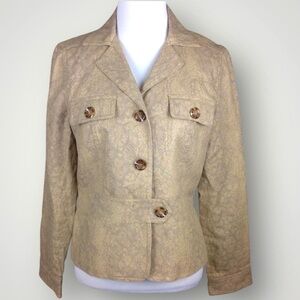 Worthington VTG Linen Blend Cropped Blazer Peplum Office Siren Tan Women Size 16